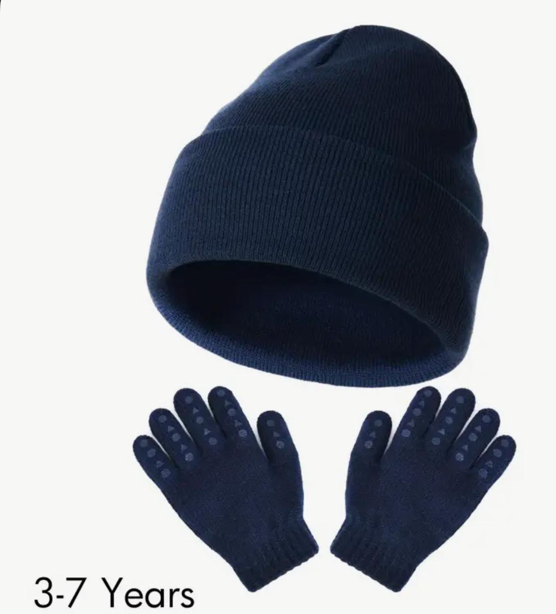 Navy Beanie Hat with Mittens