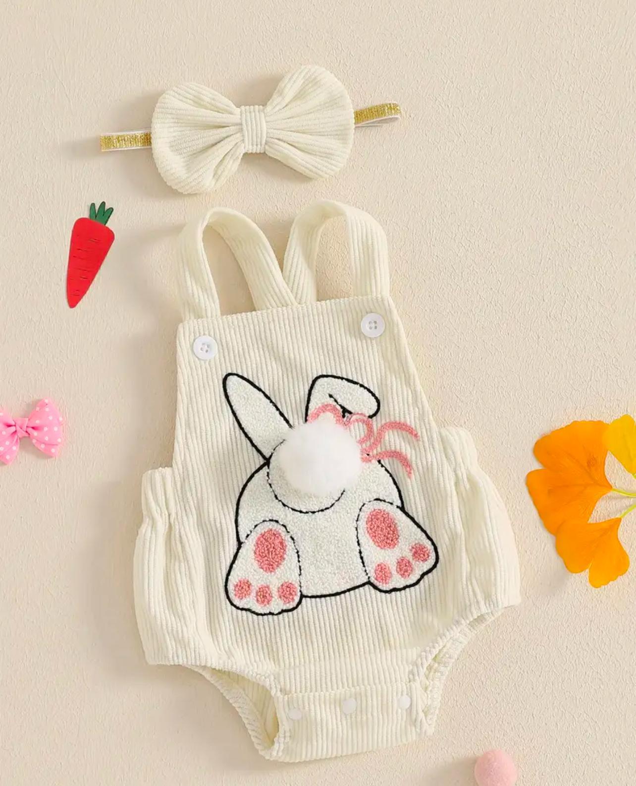 Baby Girl Ivory Bunny Romper with Headband