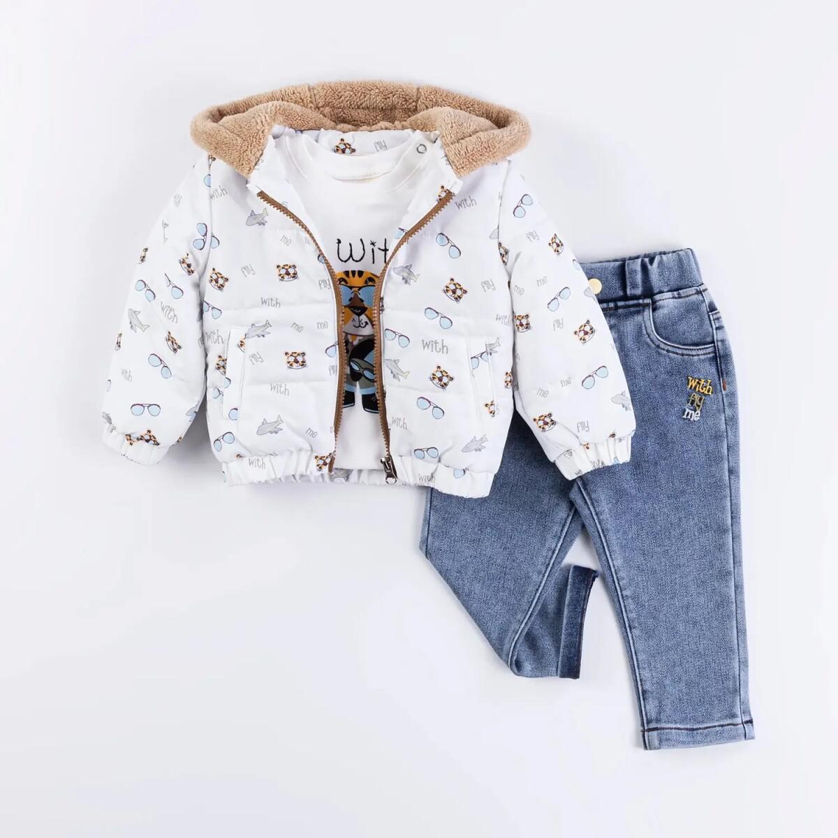 Minibombili Boys 3-Piece Coat, long sleeve tshirt and denim pants