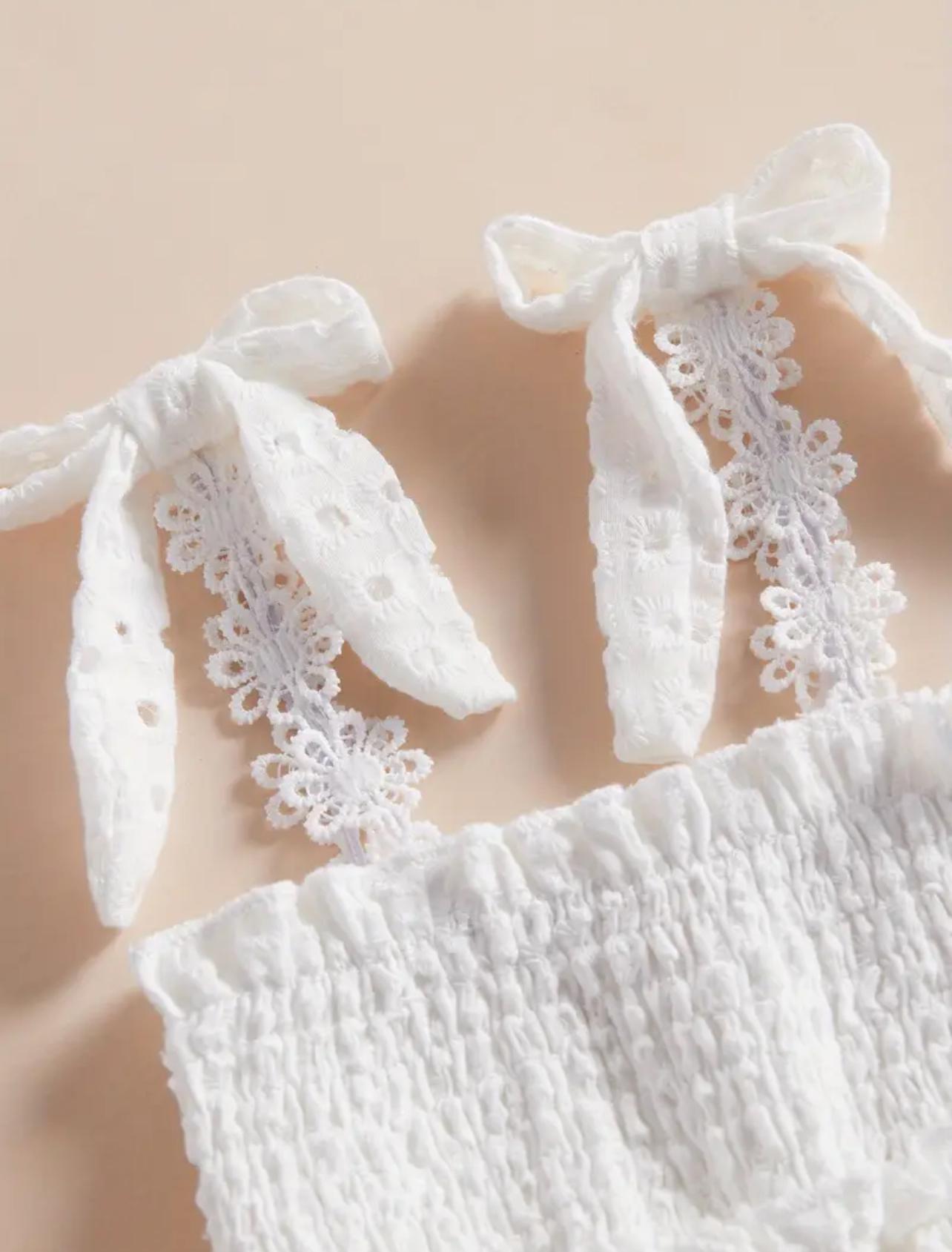 White Infant Baby Girls Romper Dress with Lace Bow