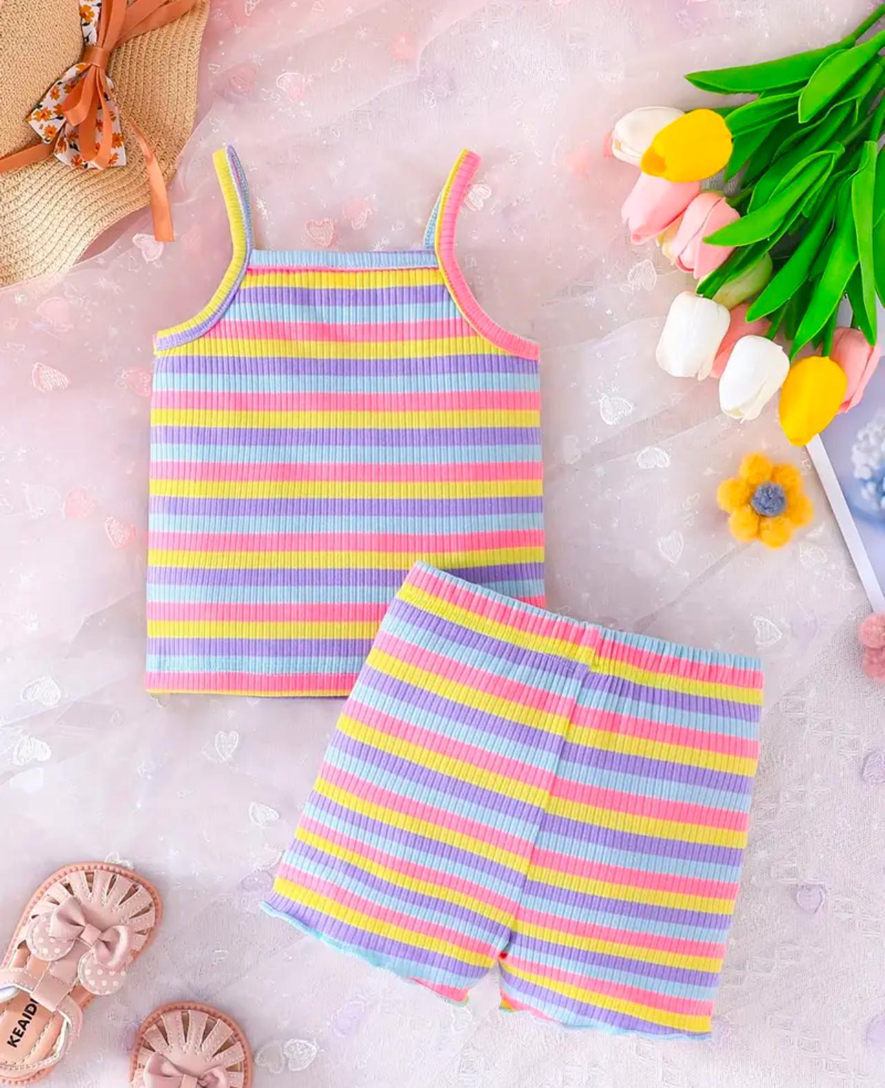 2 Piece Tank Top and Shorts Set Summer Outfit For Girls