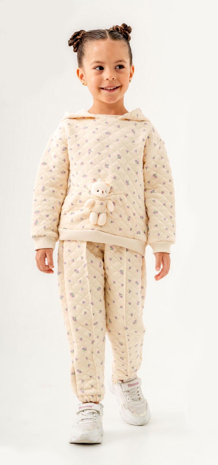 Flower Sweatsuit with Bear in the Pocket