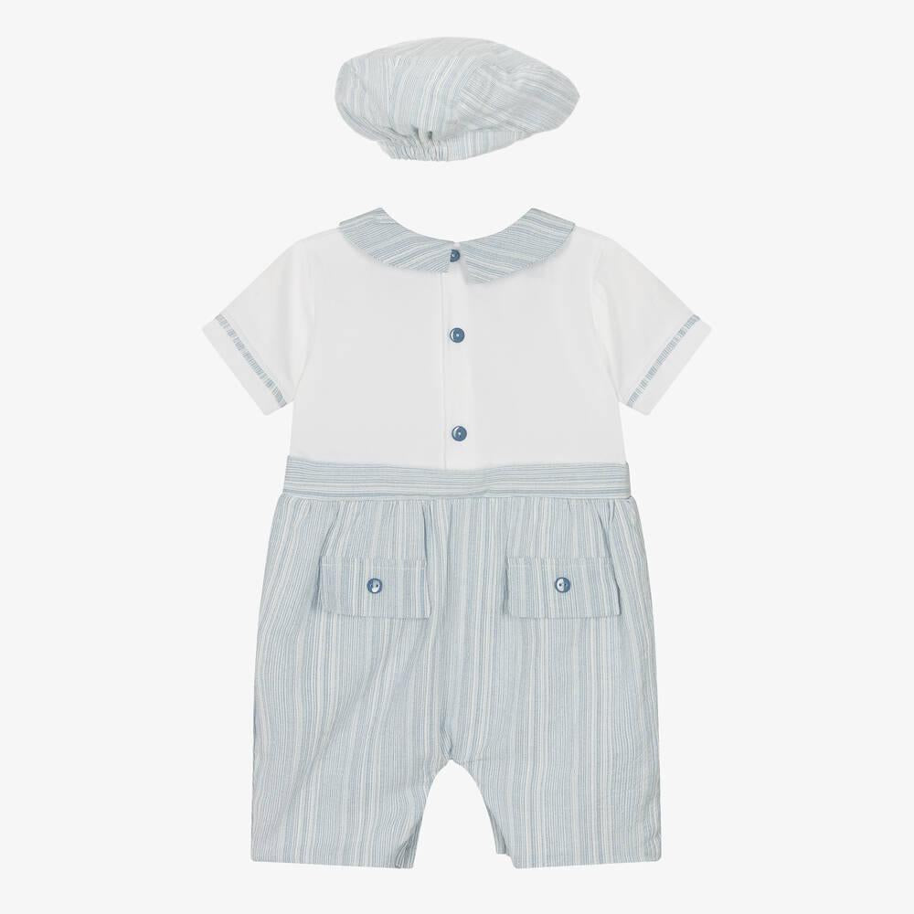2 Piece Baby Blue Romper With Buttons Hat