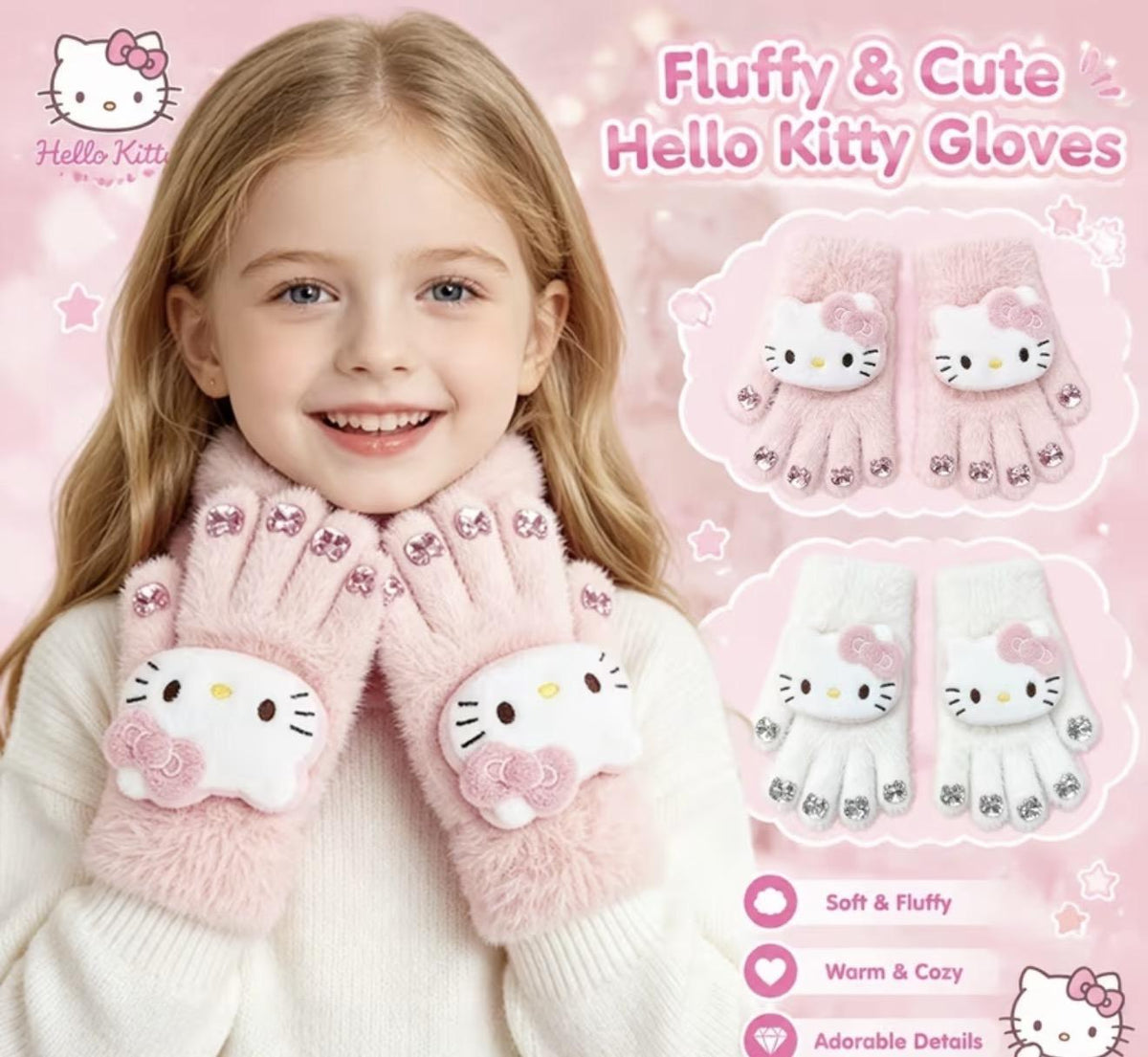 Hello Kitty Rhinestone Kids Gloves