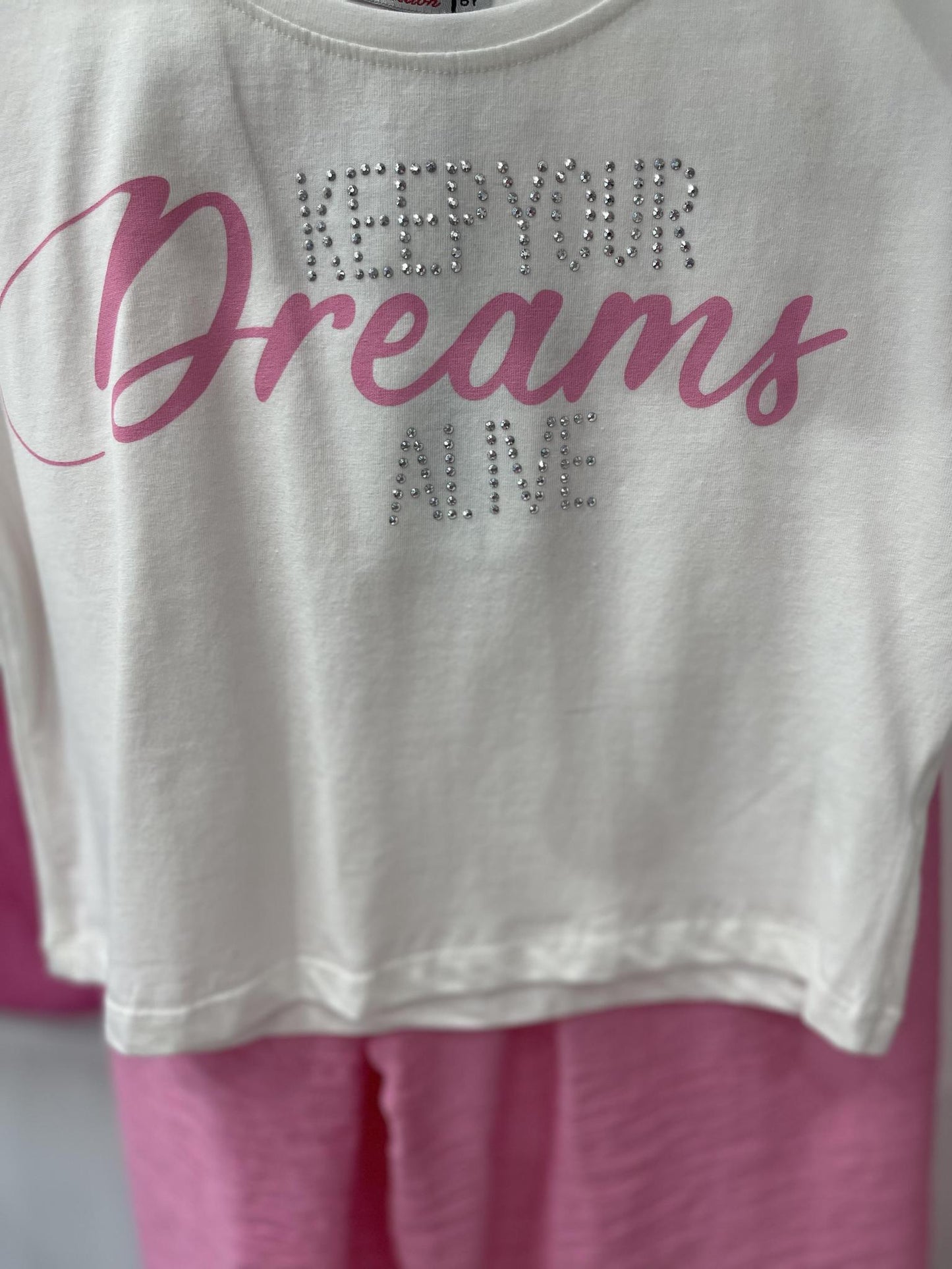 Girls Pink Silky Pants and Tshirt - Keep Your Dreams Alive