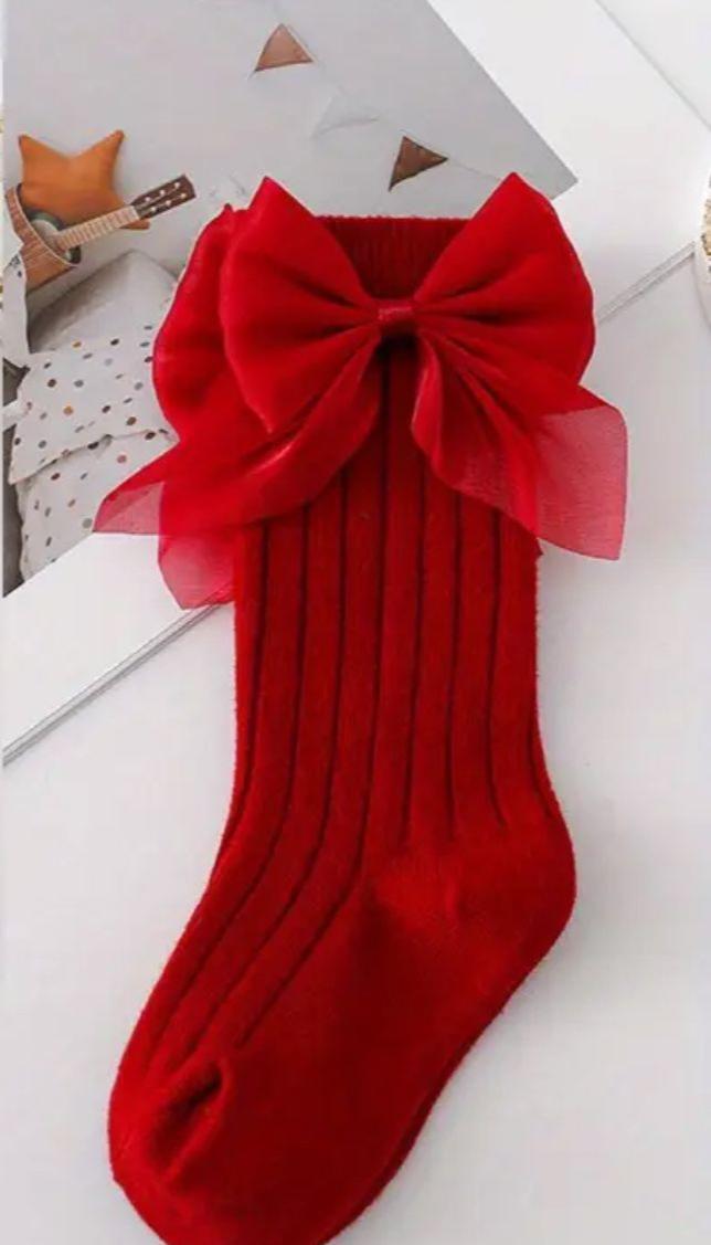 Red High Knee Socks with Satin Bow