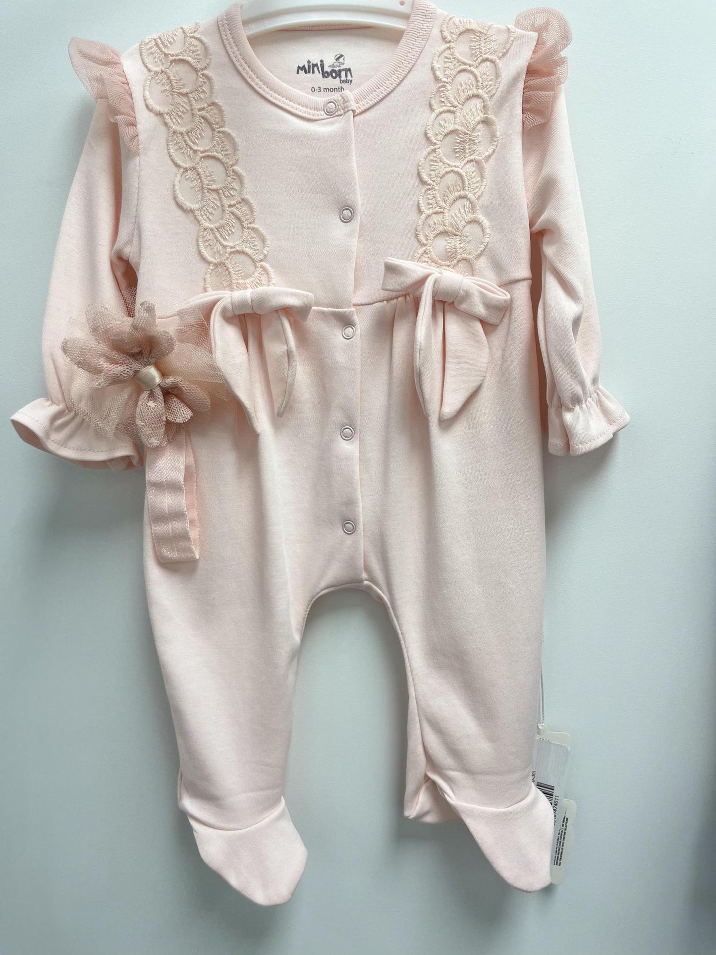 Baby Girl Pink Romper with Bows and Headband