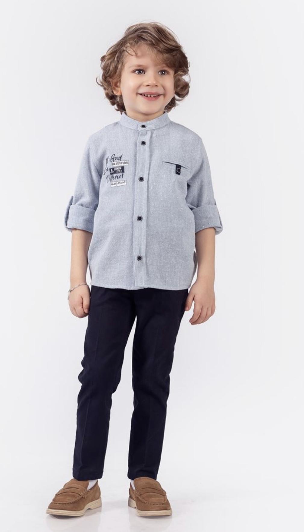 Lemon 2 Piece Linen Shirt Set with Navy Pants