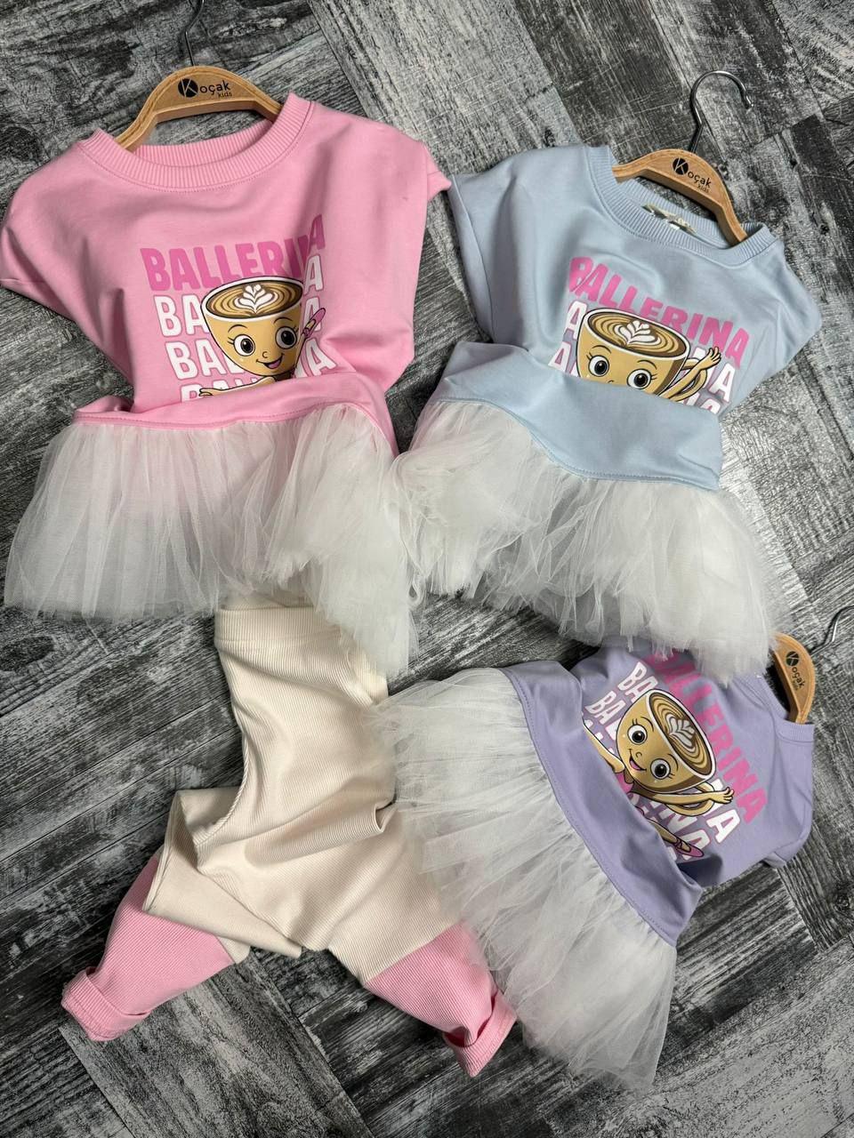 Blue Ballerina Cappucina Tunik with Tule and Leggings Set