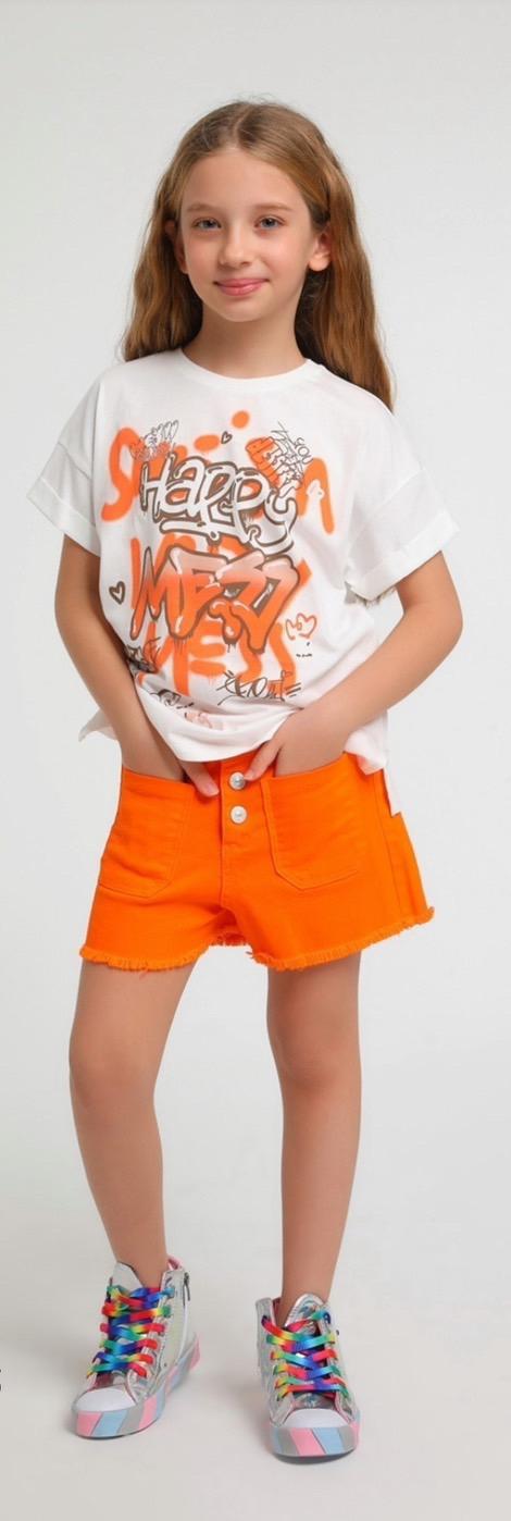 orange jean shorts