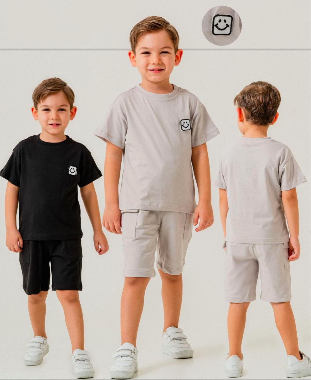 Grey Smiley 2 Piece Tshirt with Shorts Set