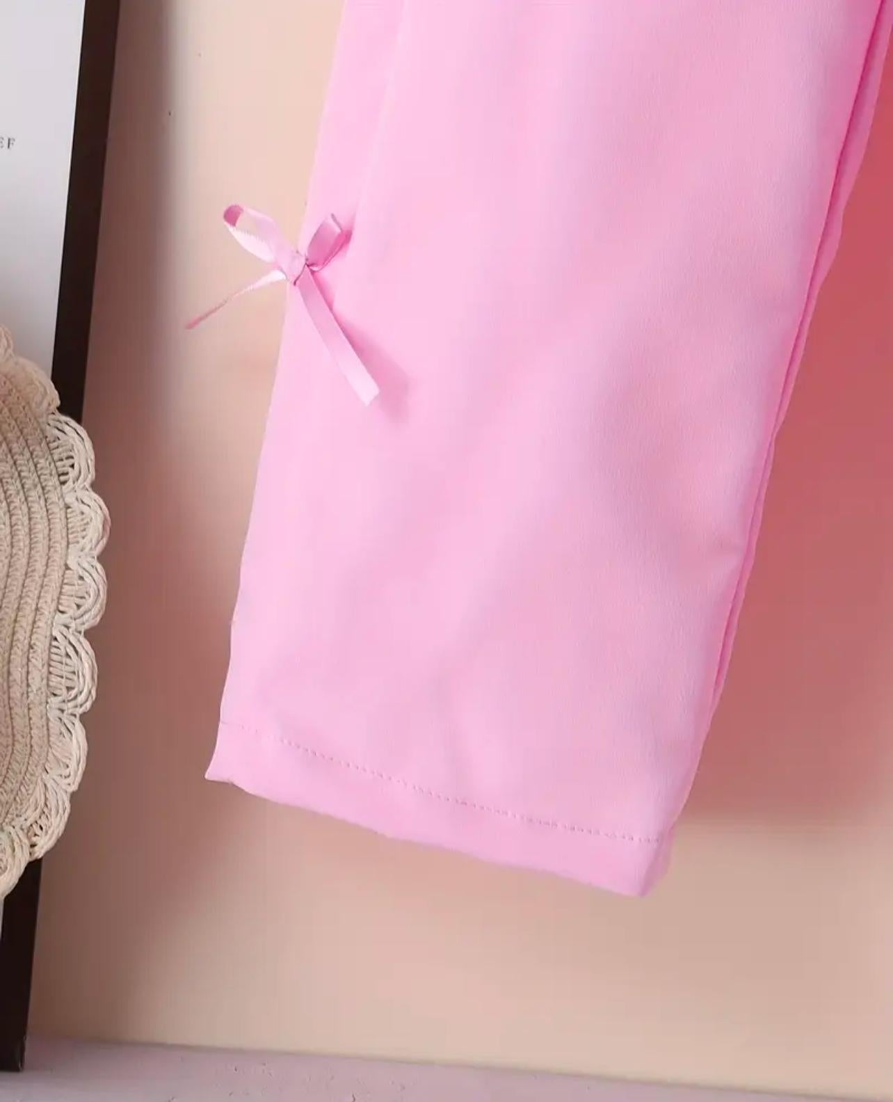 Satin Pink Bow Pants