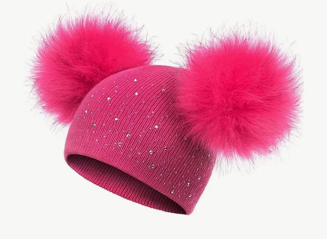 Cute Faux Diamond Pom Pom Beanie