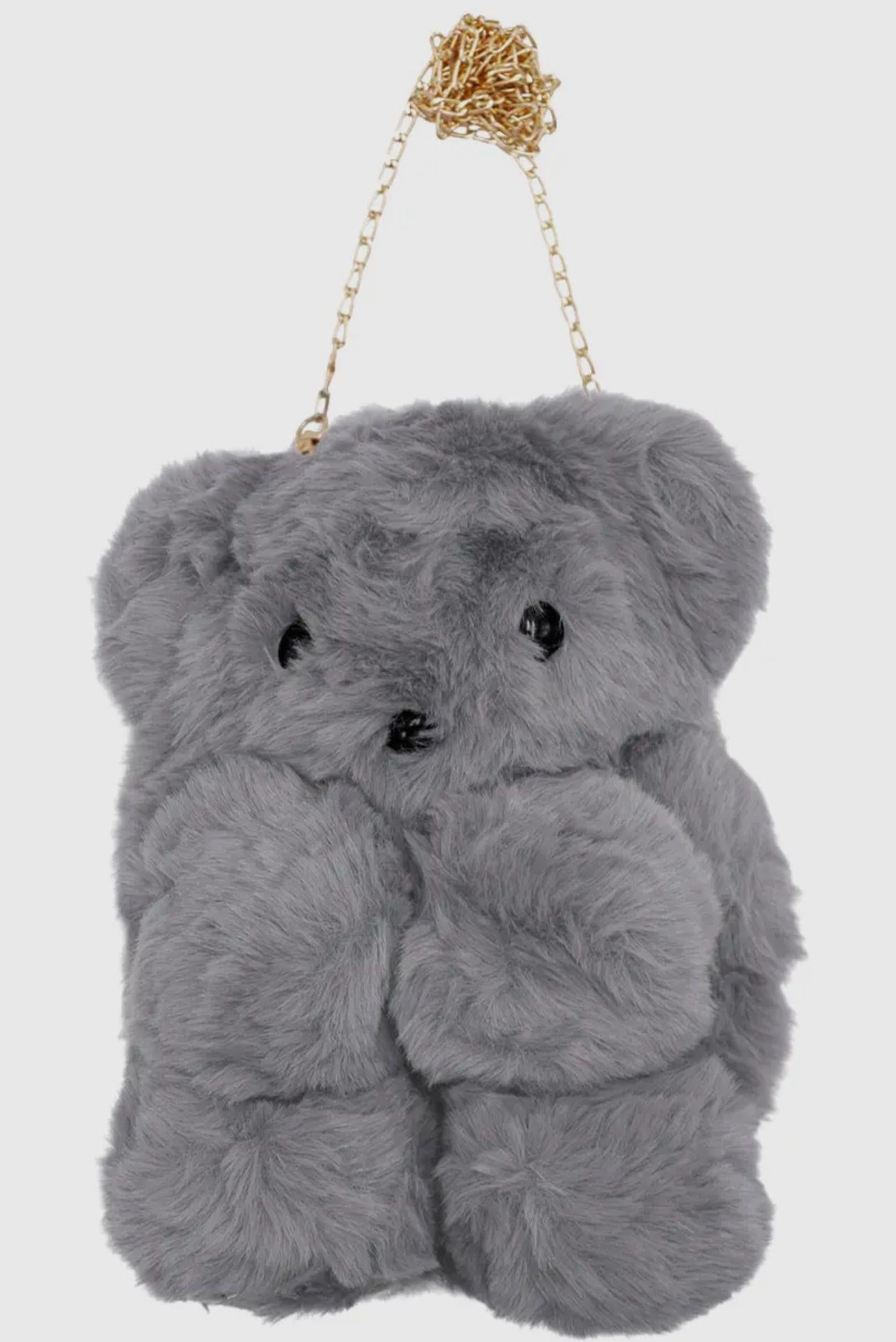 Grey Fuzzy Teddy Bear Backpack