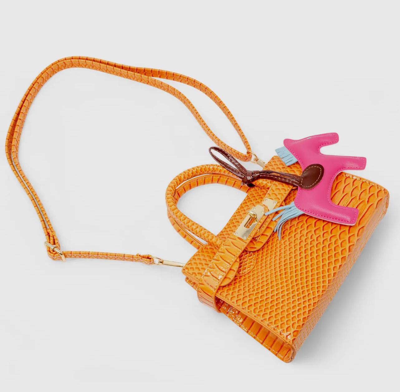 Vivid Crocodile Pony Handbag - Orange