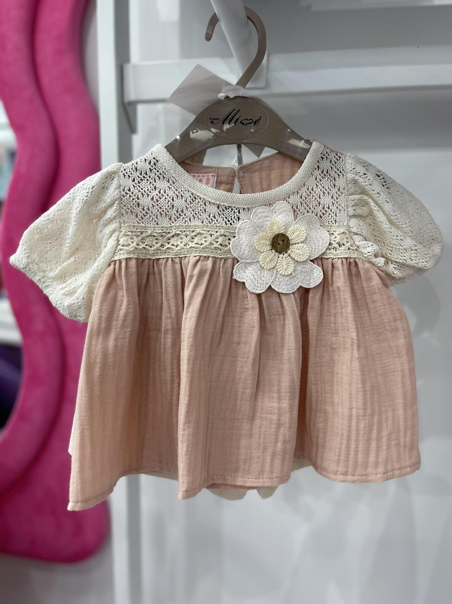 Baby Girl Beige Shorts with Muslin Top Fower Detail and Headband