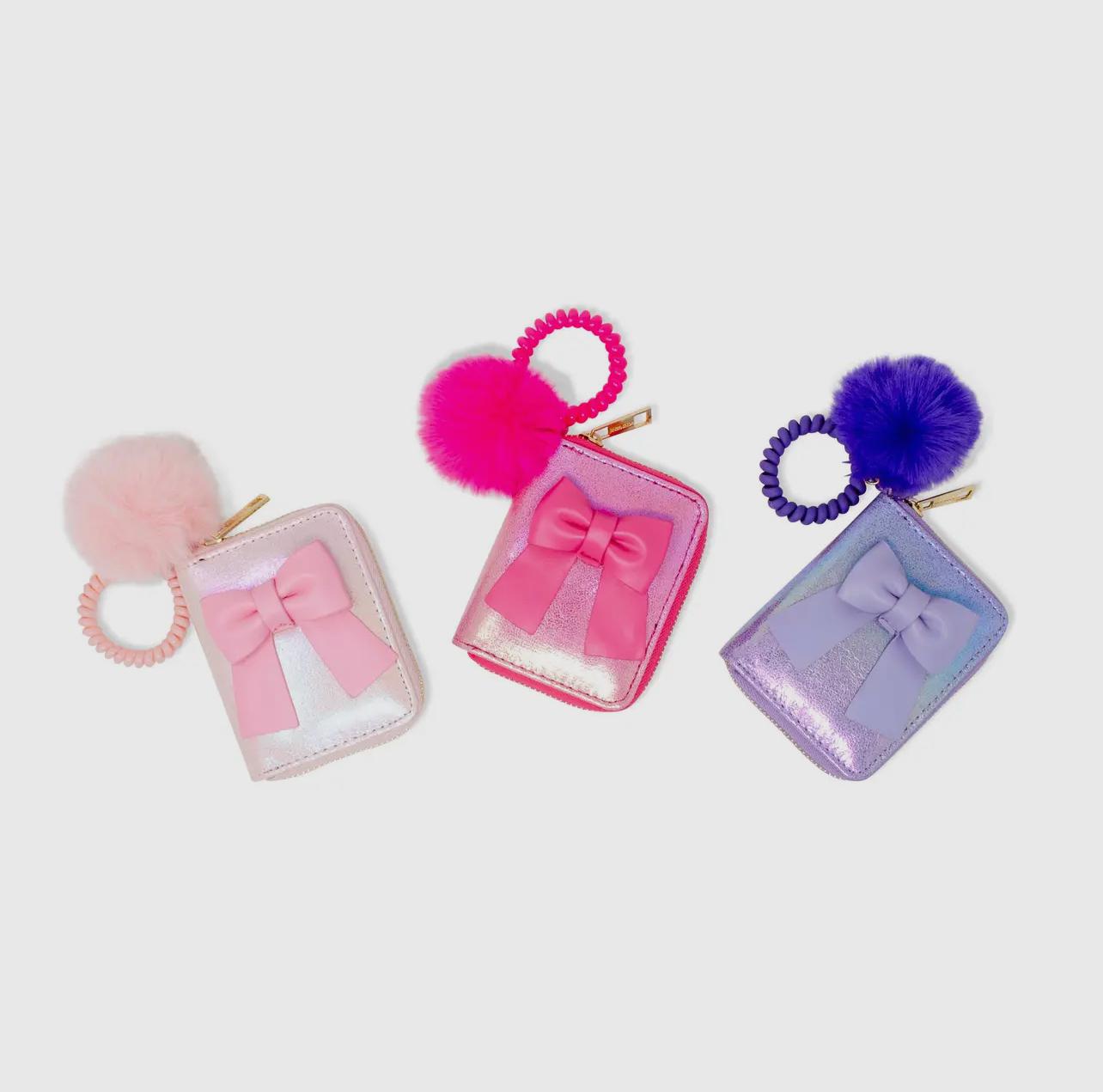 Pink Shiny Jumbo Bow Spiral Strap Wallet