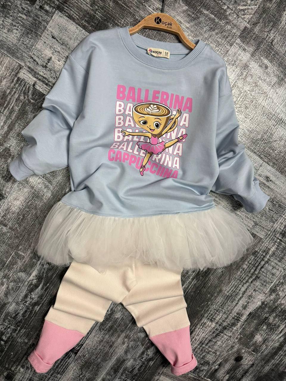 Blue Ballerina Cappucina Tunik with Tule and Leggings Set