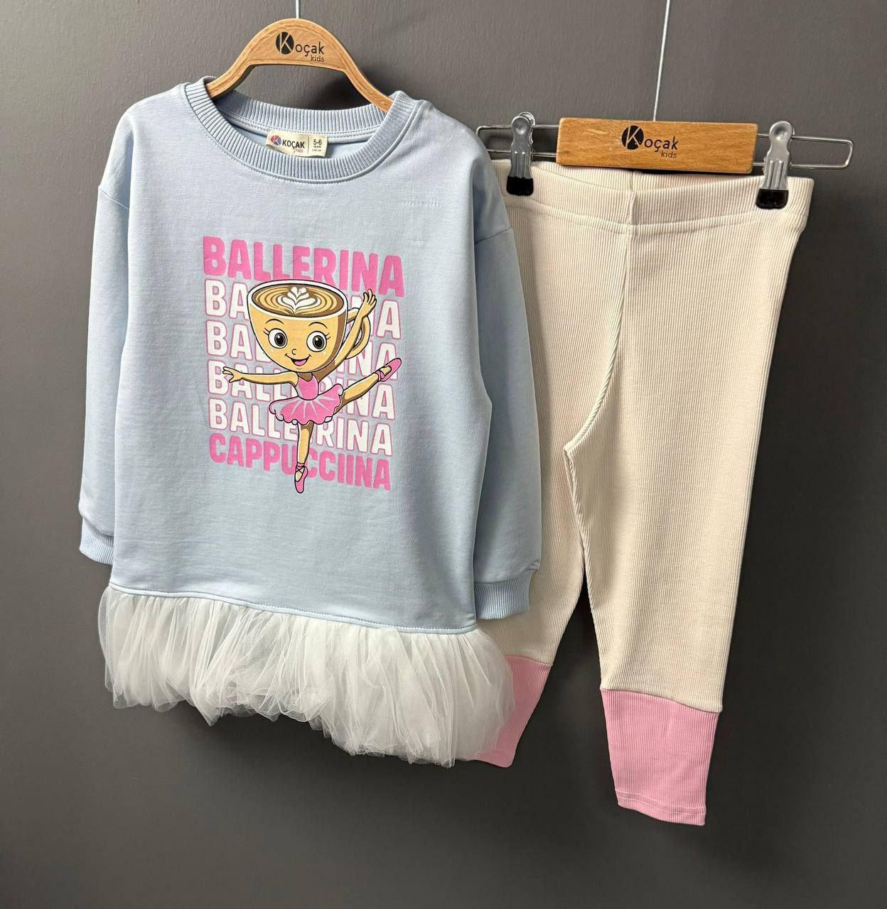 Blue Ballerina Cappucina Tunik with Tule and Leggings Set