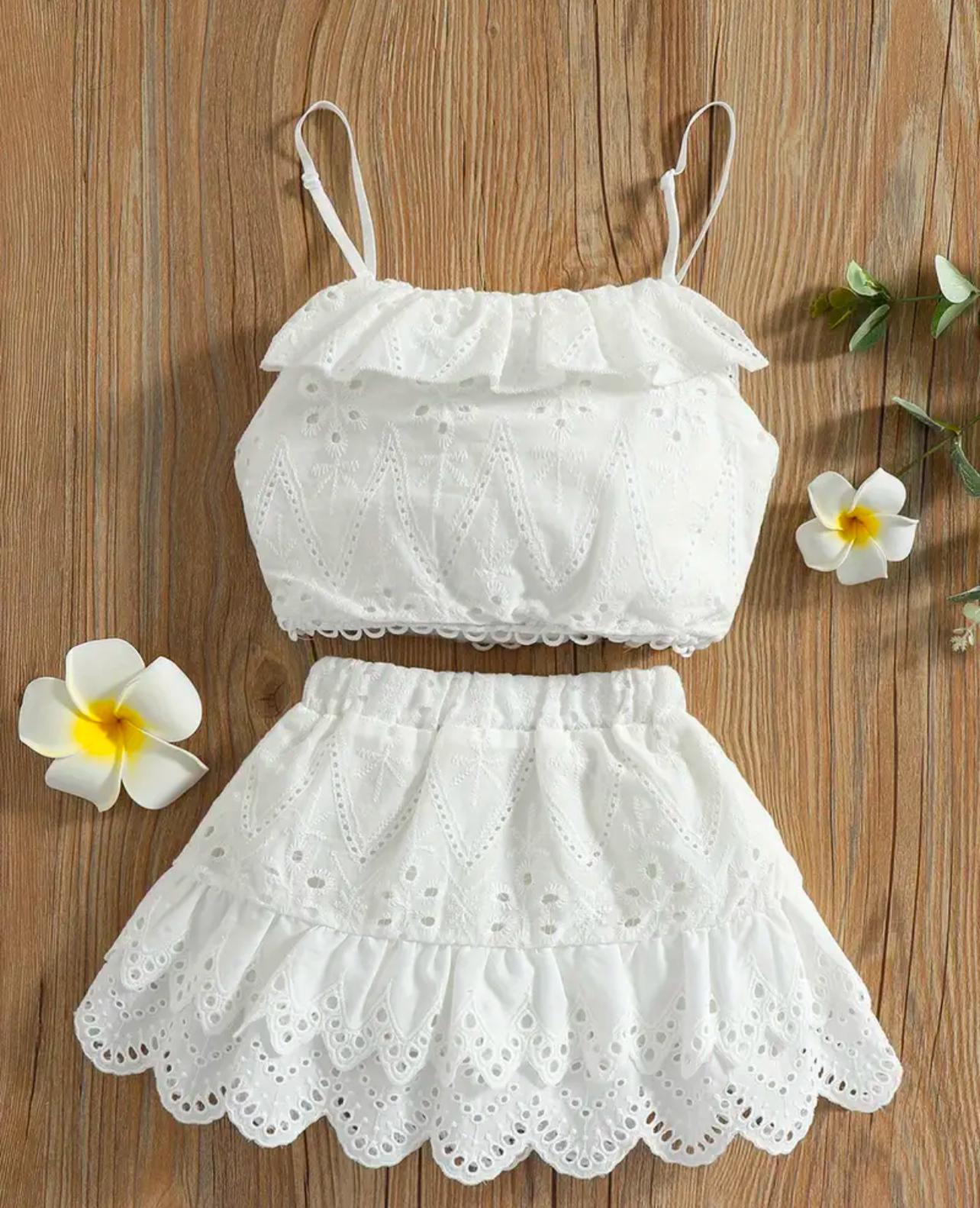 White Summer 2 pcs Set Top and Skirt