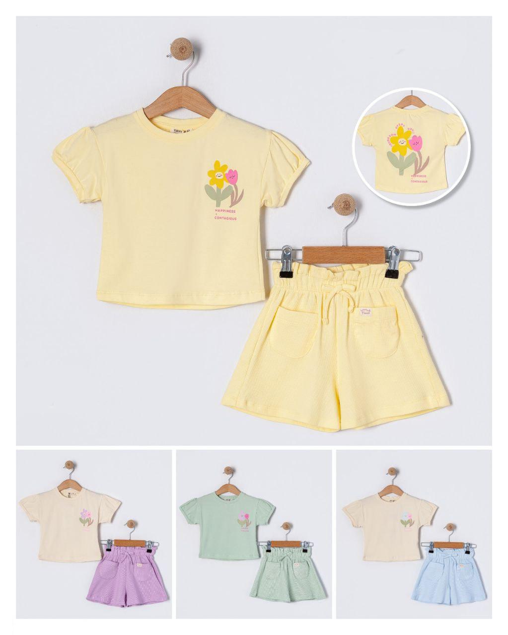Light Blue Happiness is Contageous - Girls 2 Piece Shorts Set