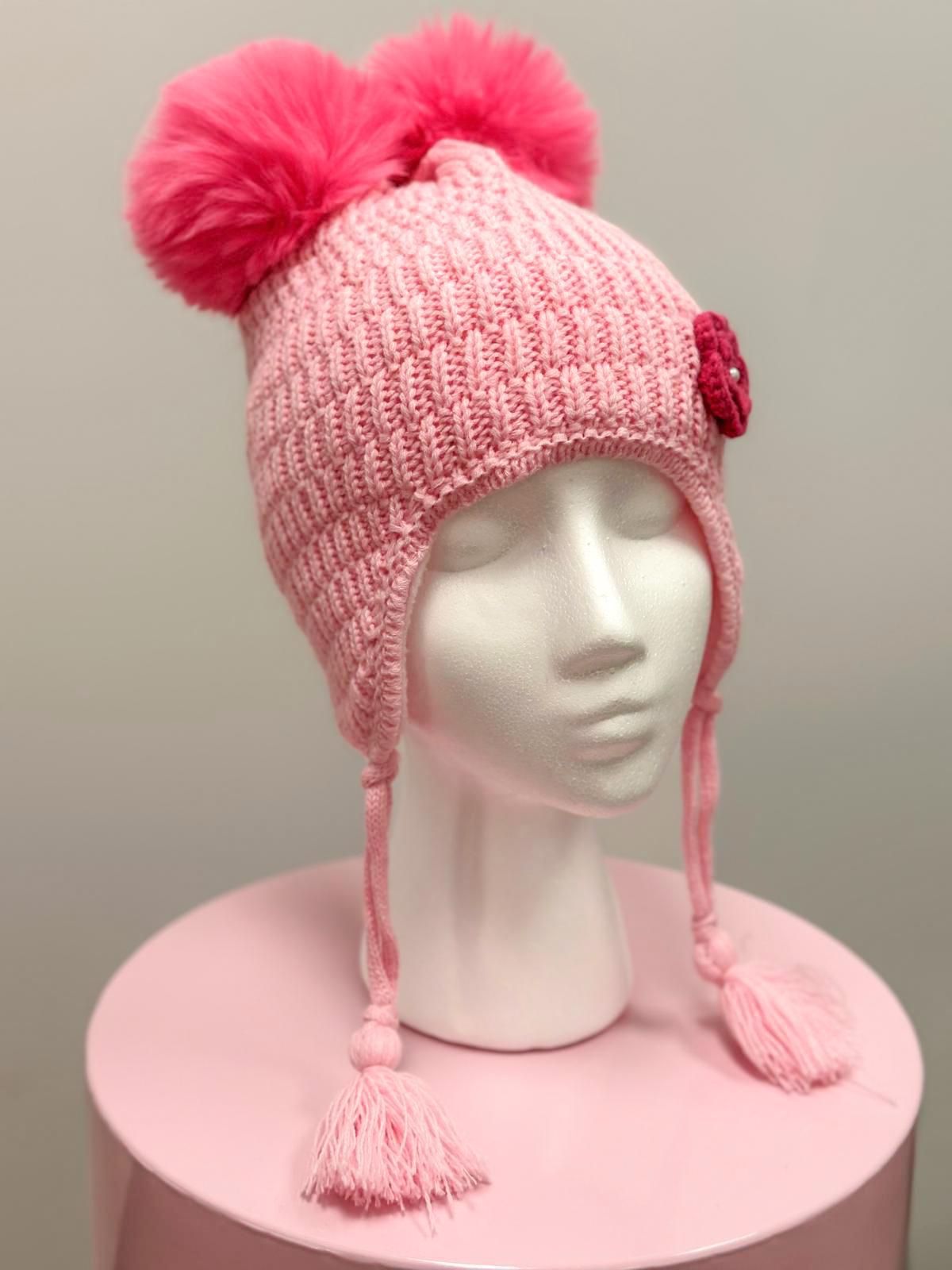 Pink Knit Hat pink flower