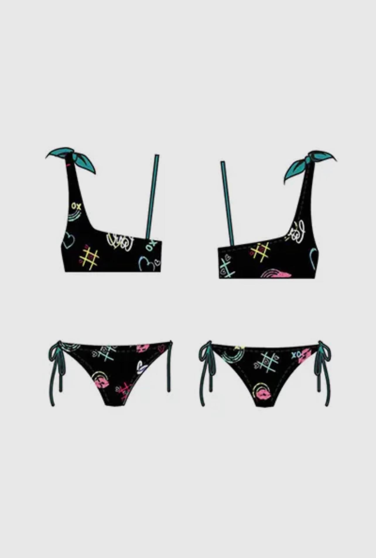 Girls One Shoulder Printed Bikini
