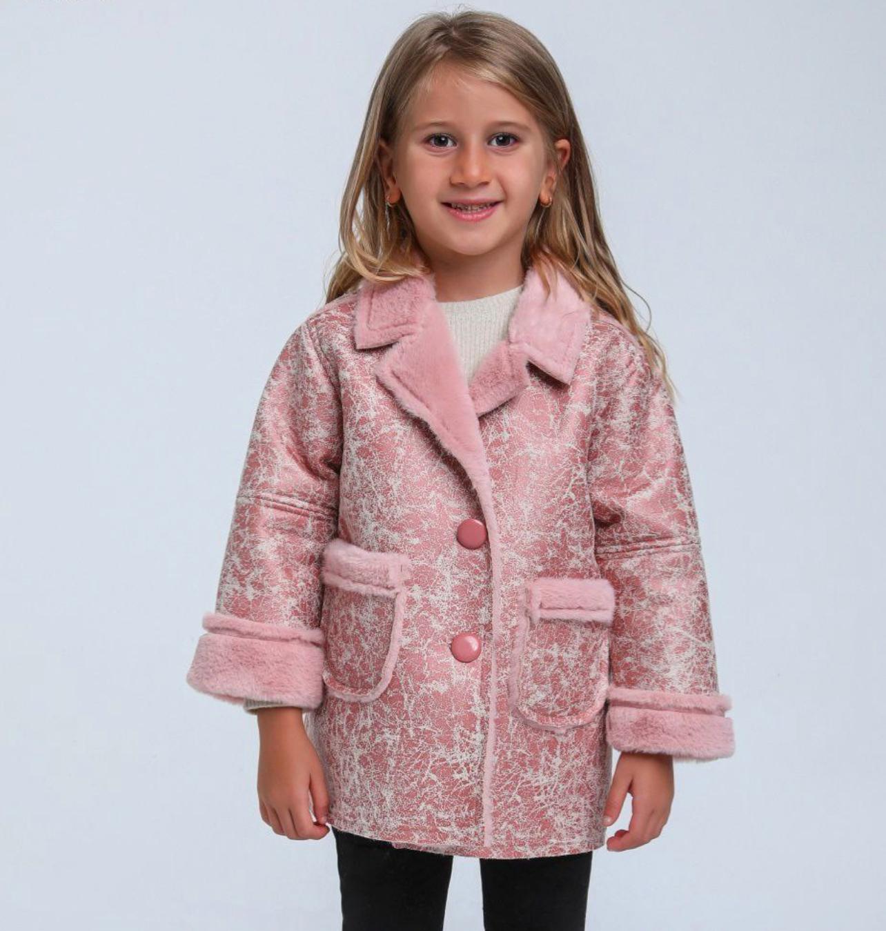 Girls Pink Faux Fur Coat