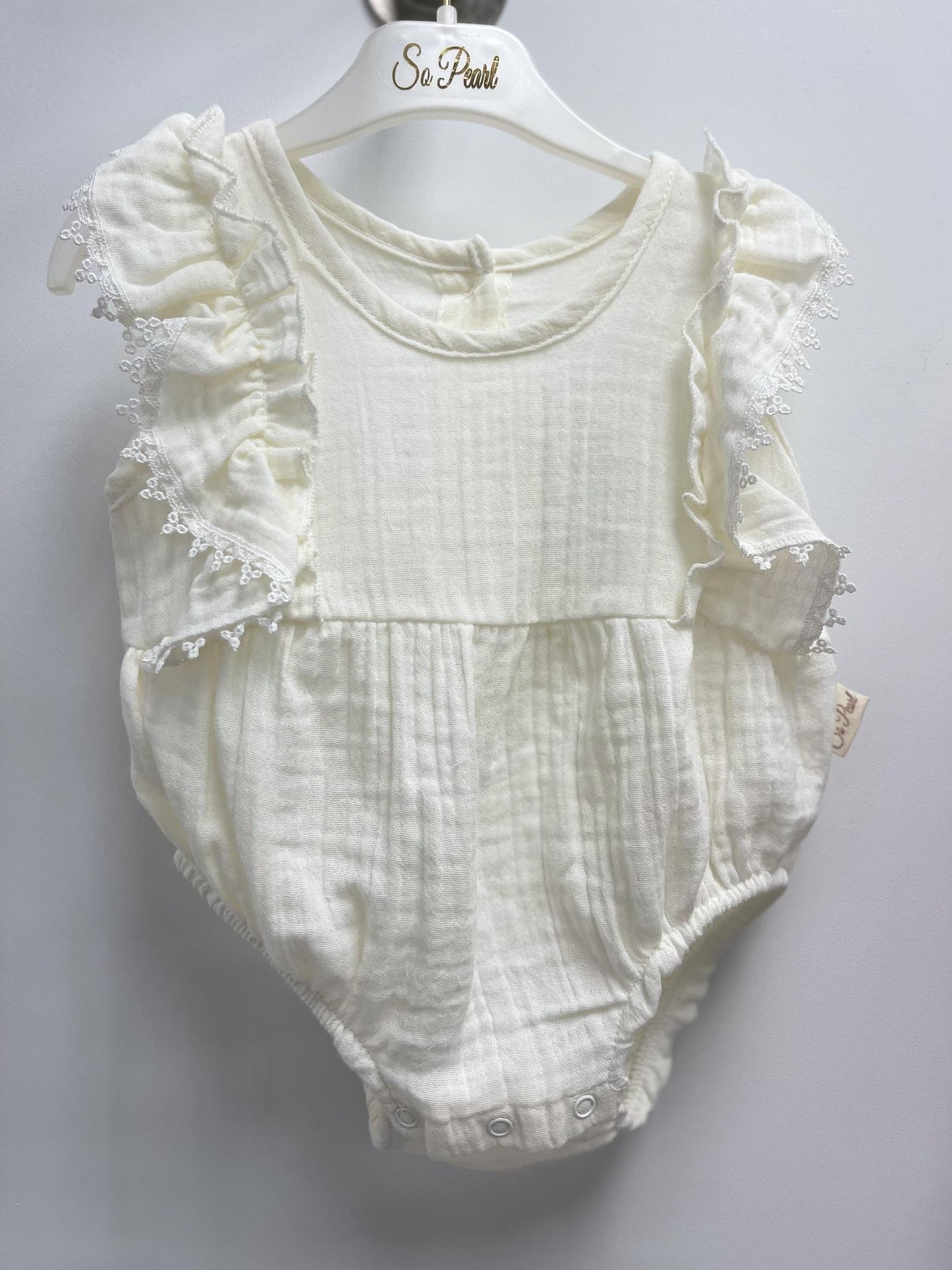 Ivory Muslin Baby Romper