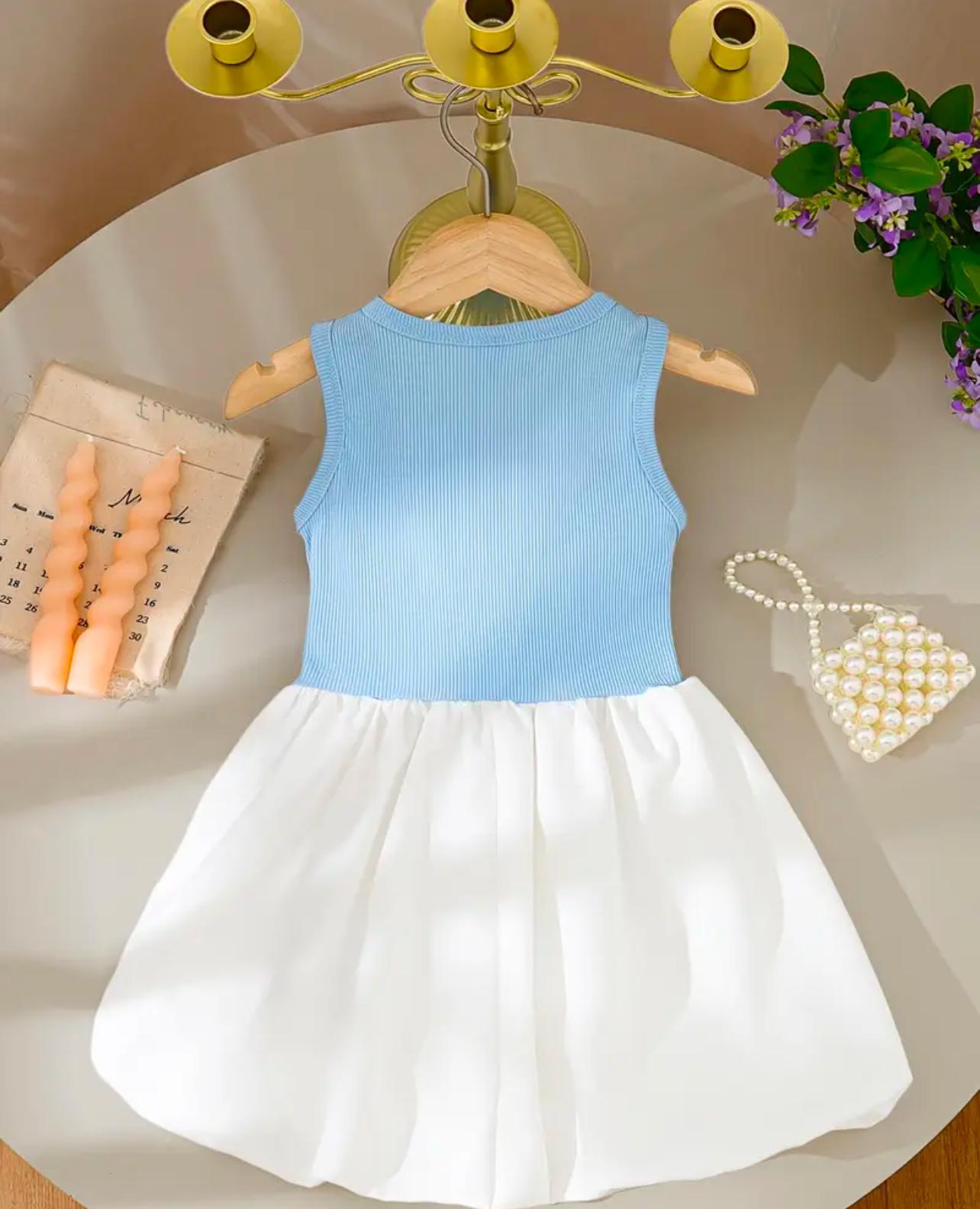 Elegant Girls Sleeveless Dress with Pearls