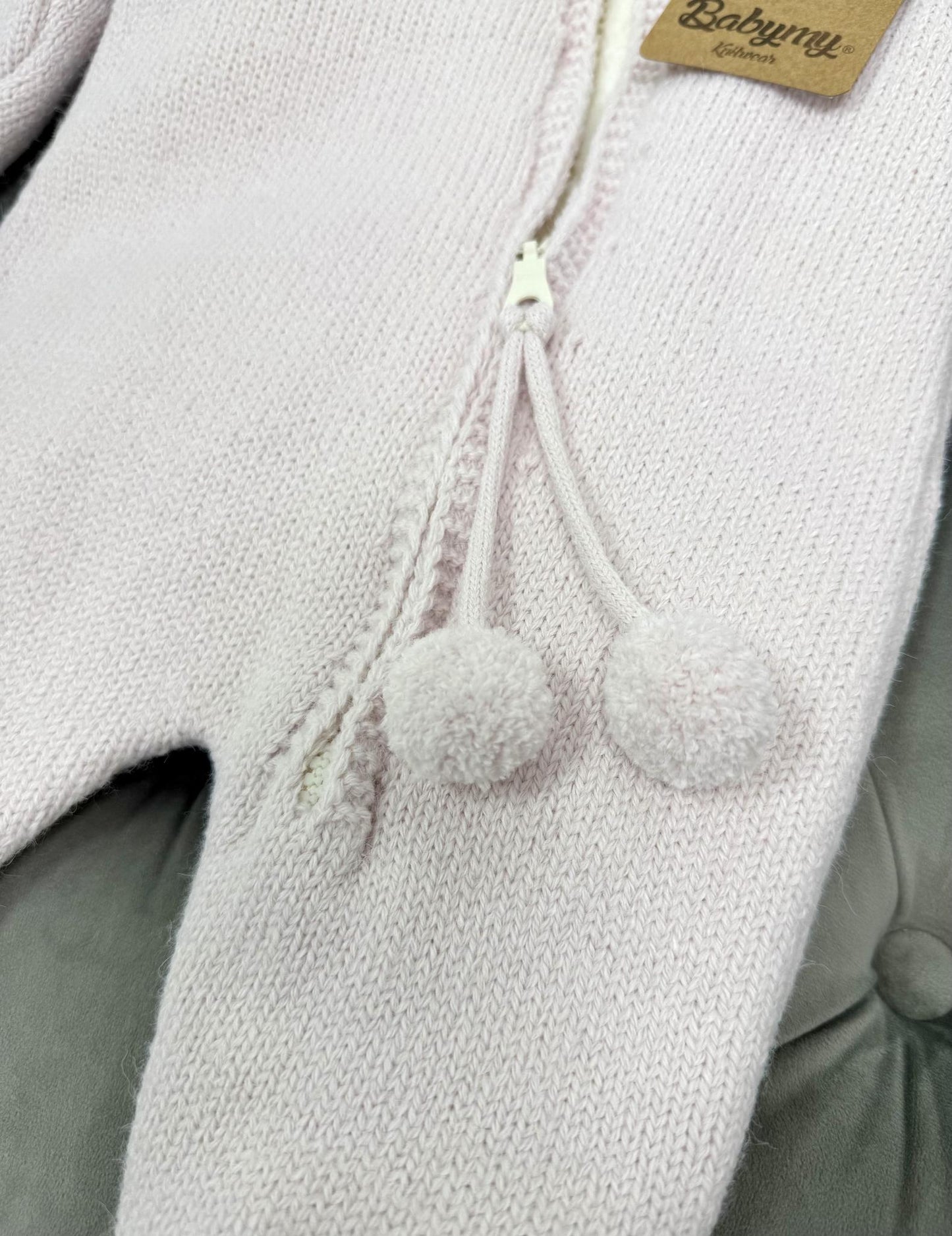 Babymy - Knit Bunny hooded romper zip up Pink