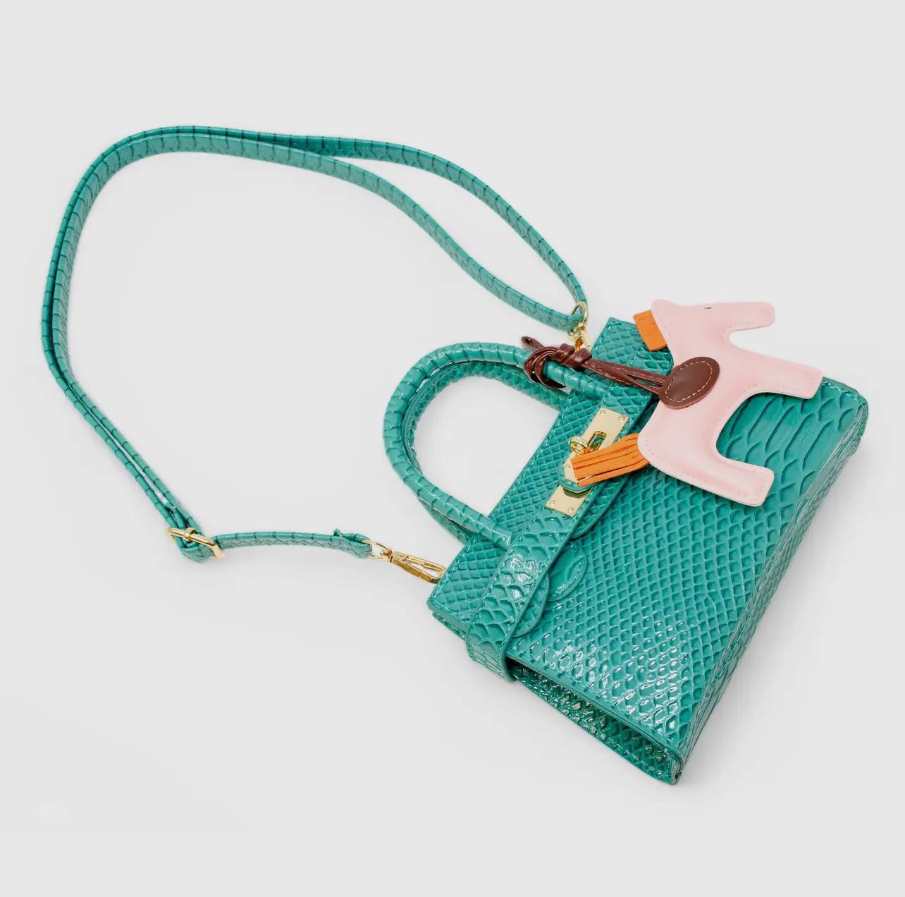 Vivid Crocodile Pony Handbag - Green