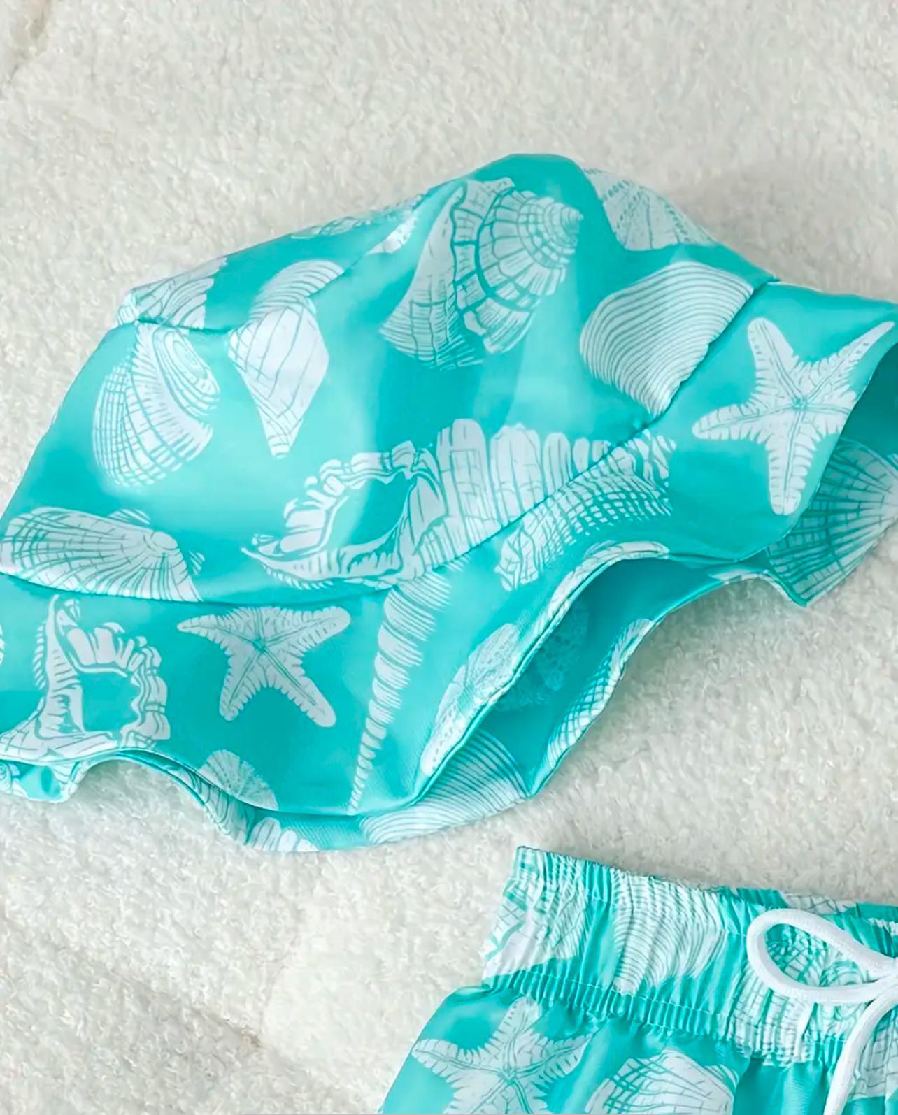 Boys Swimming Trunks with Sun Hat - Seashell Print