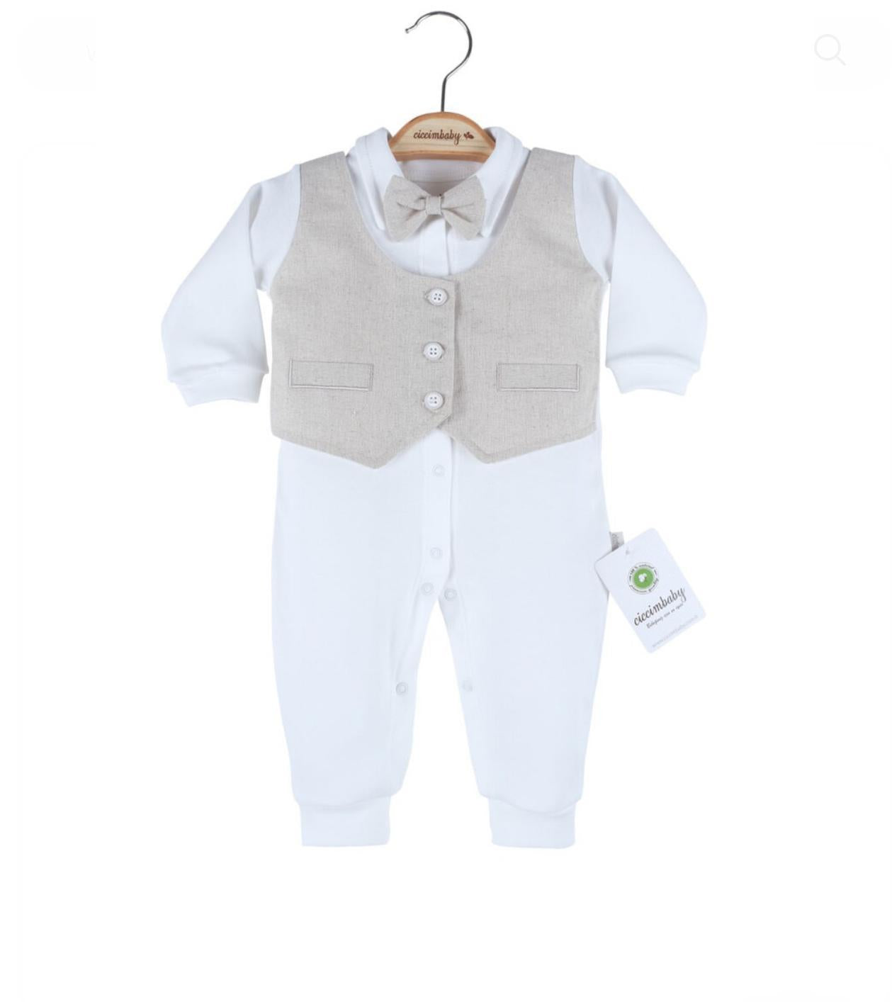 Baby Beige Linen Bowtie Set