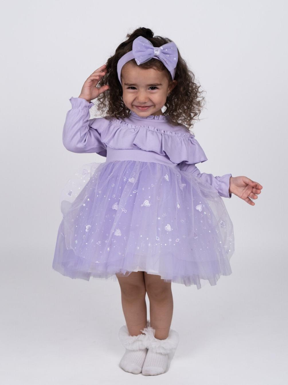 Purple Heart Tulle Dress With Headband