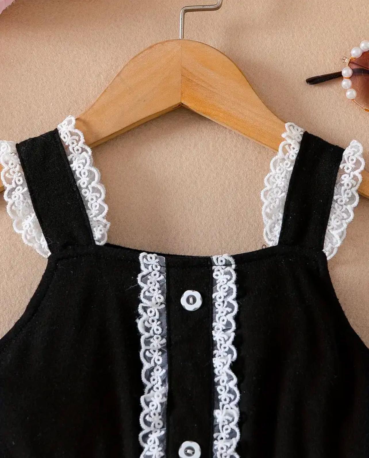 Girls Elegant Dress With Lace Straps and Ribbon Bows