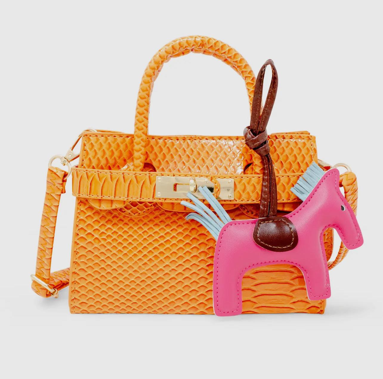 Vivid Crocodile Pony Handbag - Orange