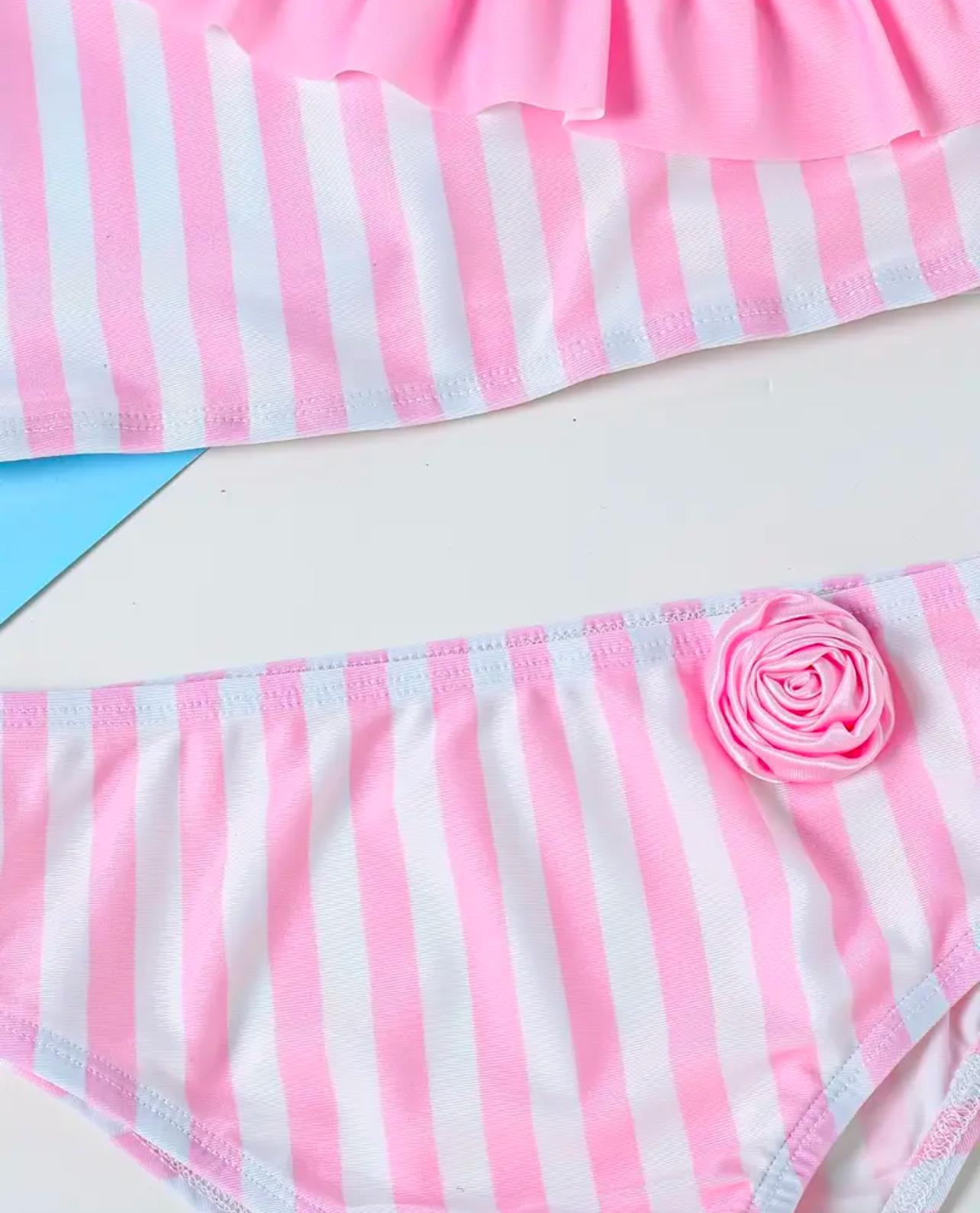 2 pcs Girls Striped Ruffle Swim