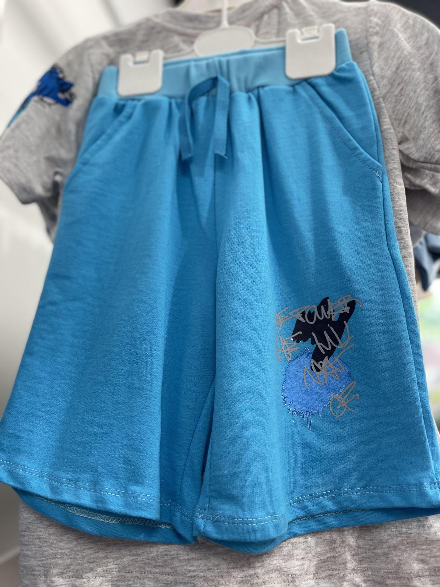 Boy Tiger Print Grey Tshirt and Blue Shorts Set