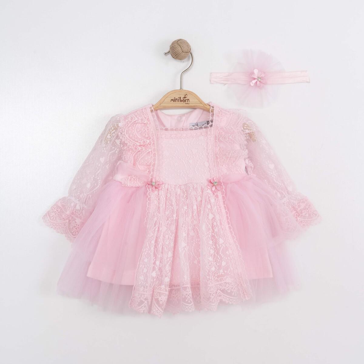 Mini Born Tulle Long Sleeve Dress Flower Headband