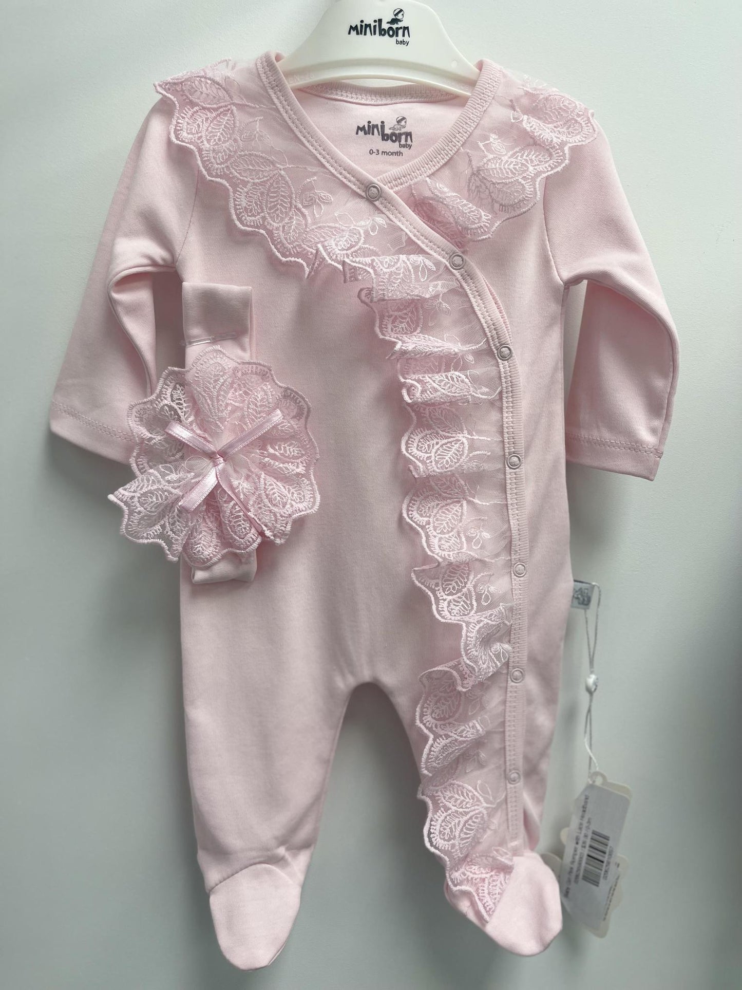 Baby Girl Pink Romper with Lace Headband