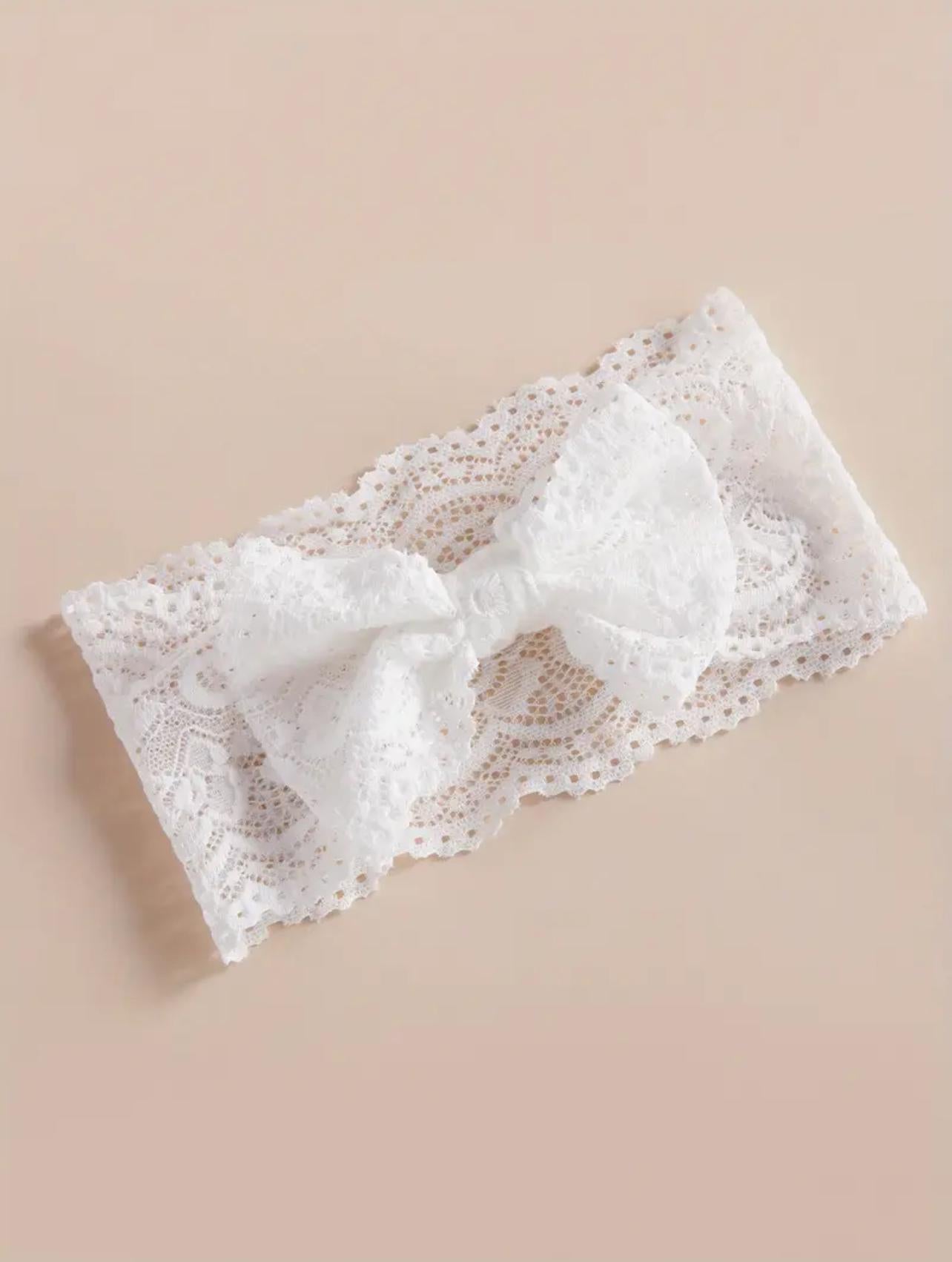 White Infant Baby Girls Romper Dress with Lace Bow