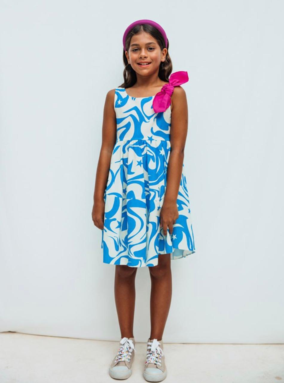 Sheshe Blue Star Print Bow