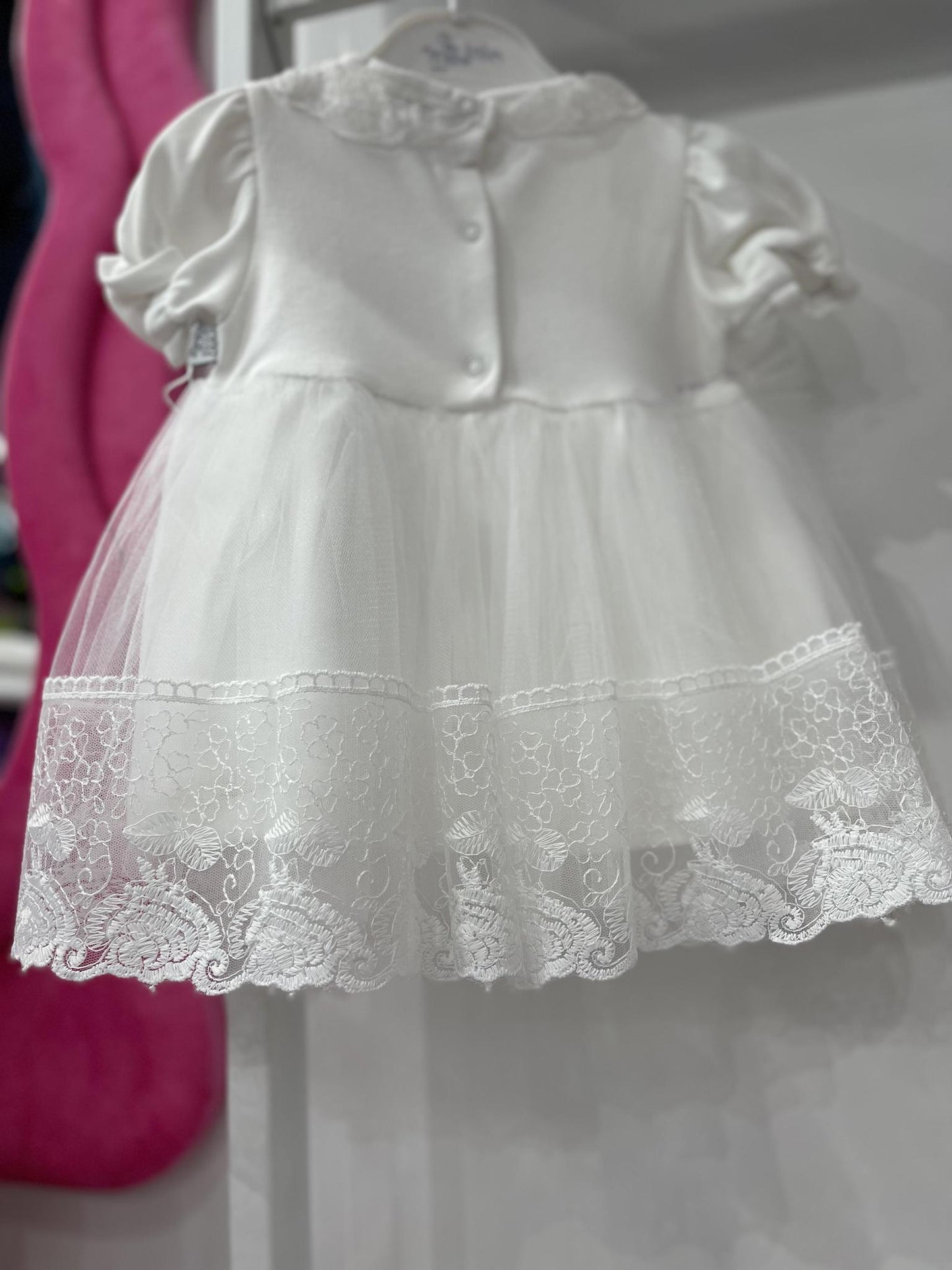 Baby White Lace Dress Short Sleeve with Headband