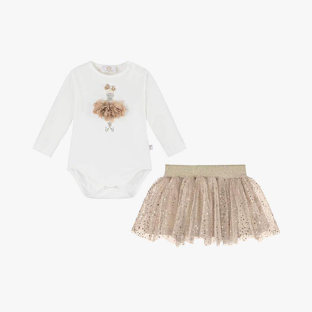 Baby Girls Beige Tutu Skirt Set