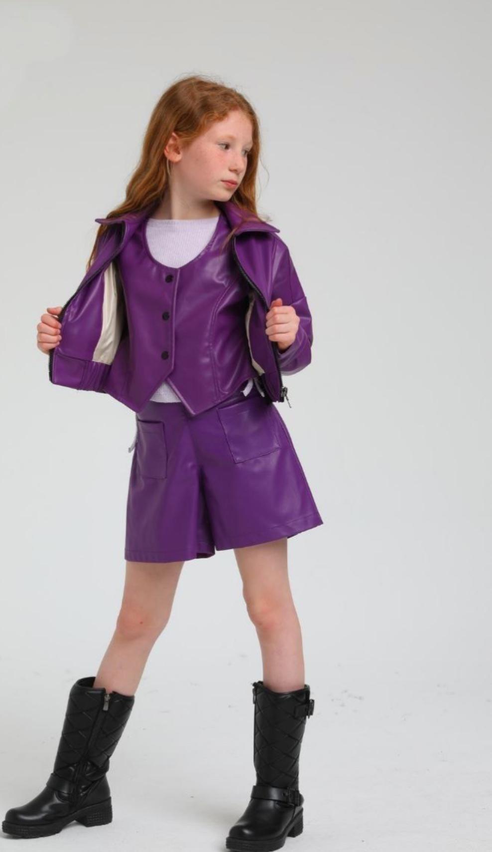 Leather Shorts Purple