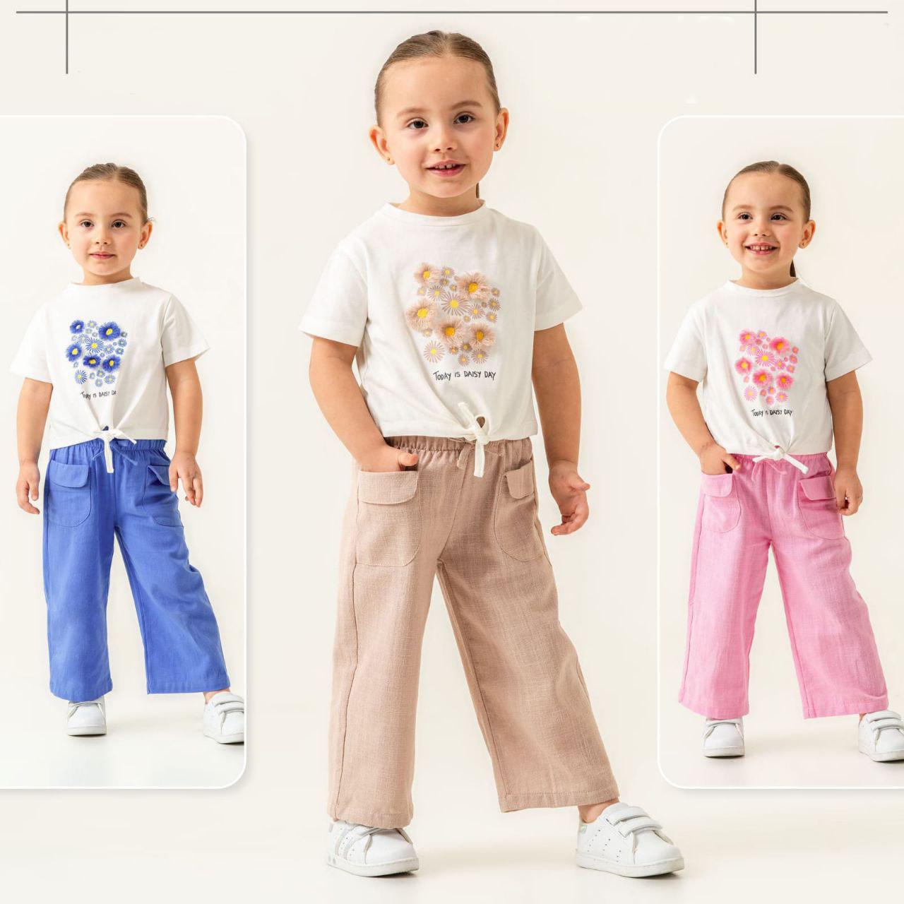 Navy Blue Girls Linen 2 Piece Set