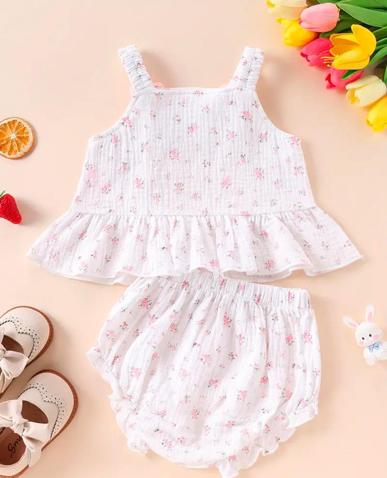 Baby Girls Muslin Flower Top and Shorts Set