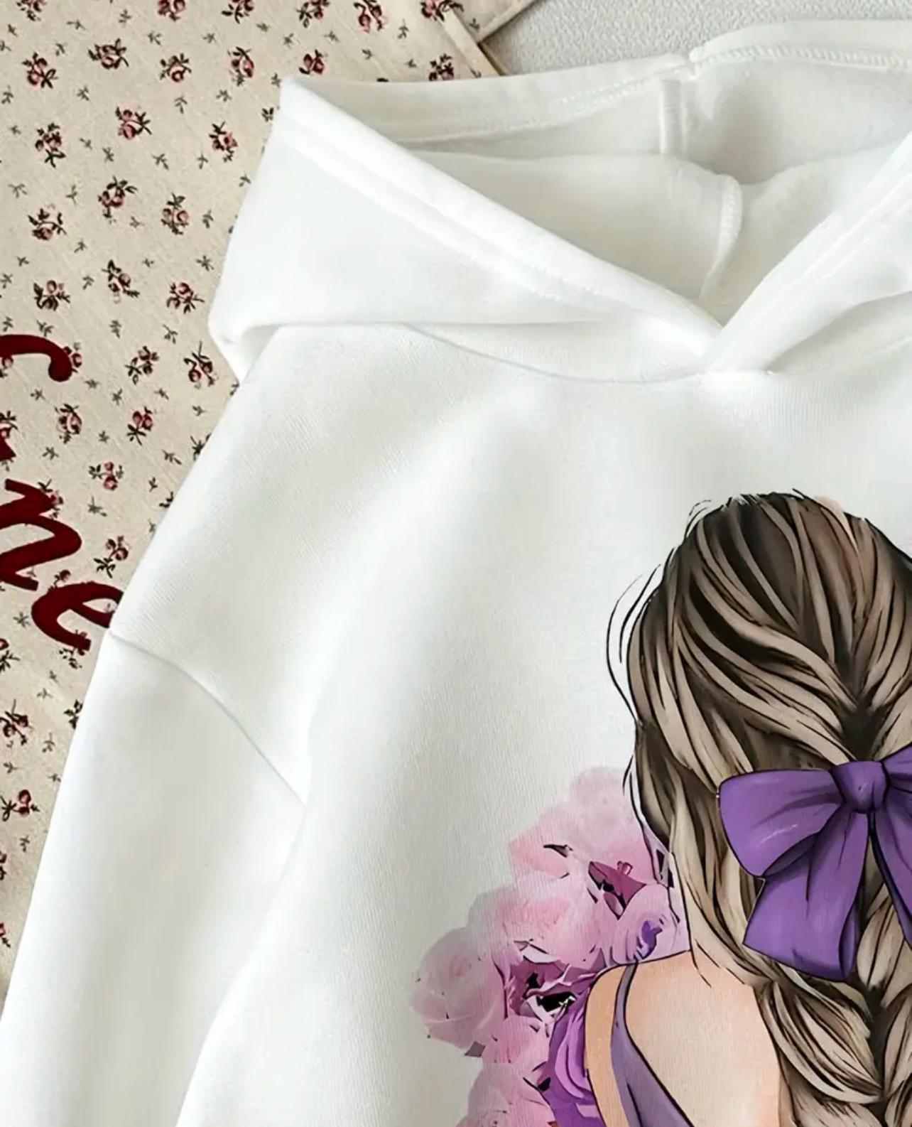 White Thin Hoodie with Girls Print
