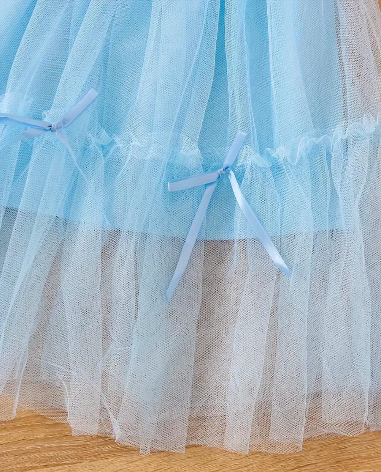 2 Piece Tshirt with Bow Lace Detail and Light Blue Bow Tulle Skirt